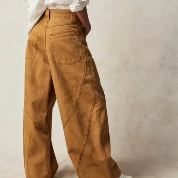 FREE PEOPLE Chill Vibes Scout Tan Dropped Wide Leg Jeans Size 27 - Picture 3 of 3